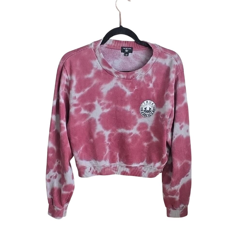 True Religion Tie-Dye Crewneck Cropped Sweatshirt Womens Size Large
